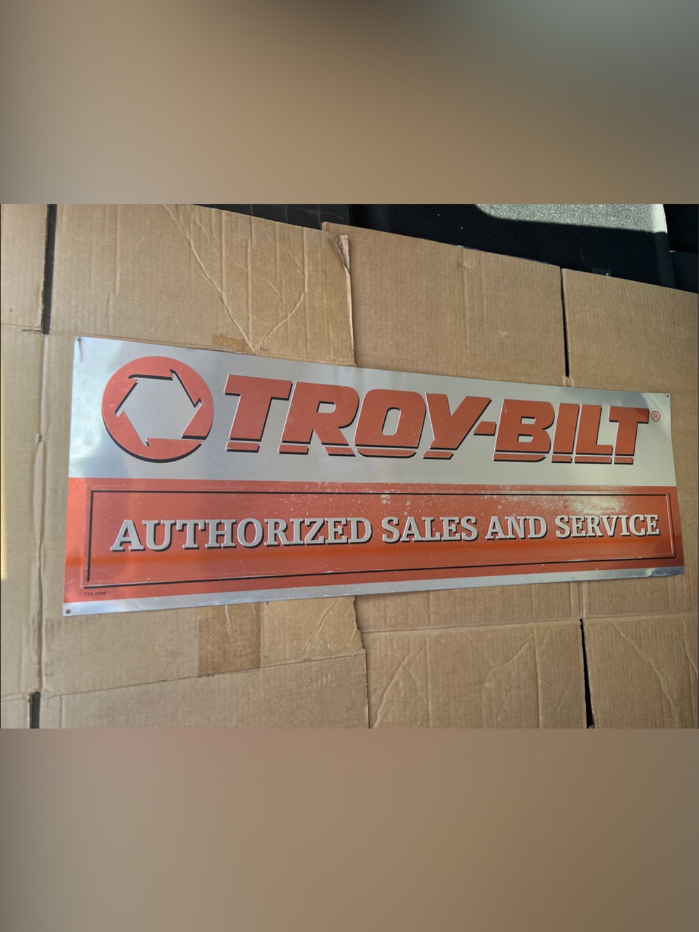 Troy-Bilt Authorized Sales and Service Metal Sign - Orange & Silver 3’x1’